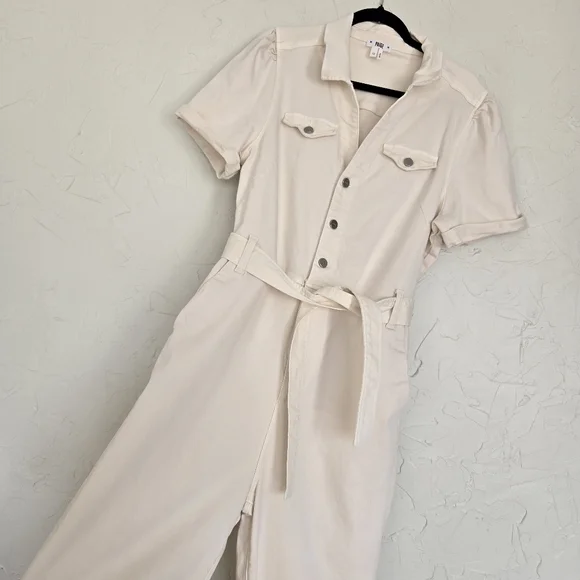 PAIGE Anessa Cream Belted Wide Leg Jumpsuit, 12